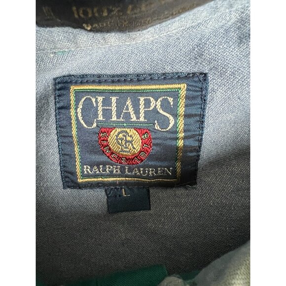 Vintage Chaps Ralph Lauren Button Up Long Sleeve Shirt Size Large Green 90s - Picture 4 of 11